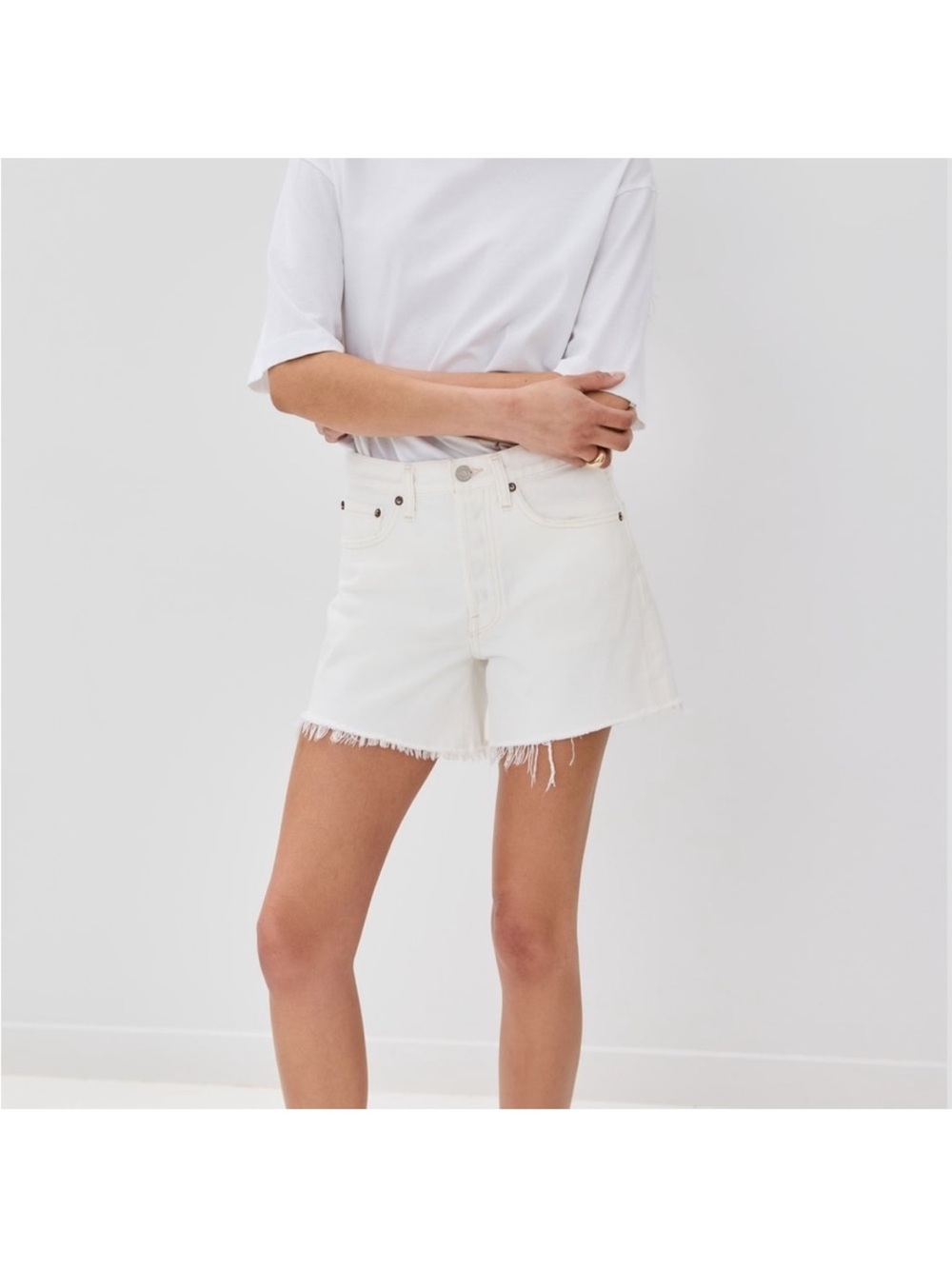 NWT Agolde The Parker Long Shorts in White Denim Women’s 34